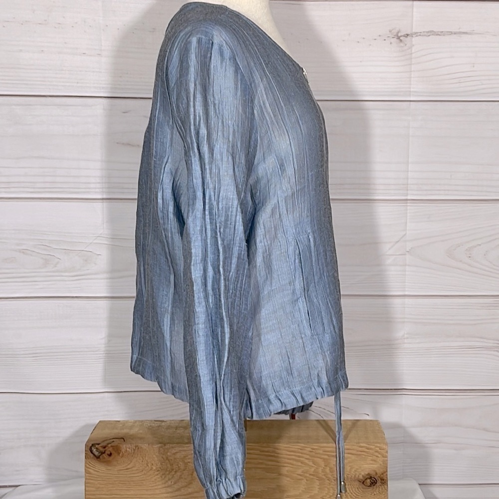 NWT Ruby Rd, Skyblue Linen Blend Zip Front Lightweight Jacket Size 16 - Picture 2 of 6